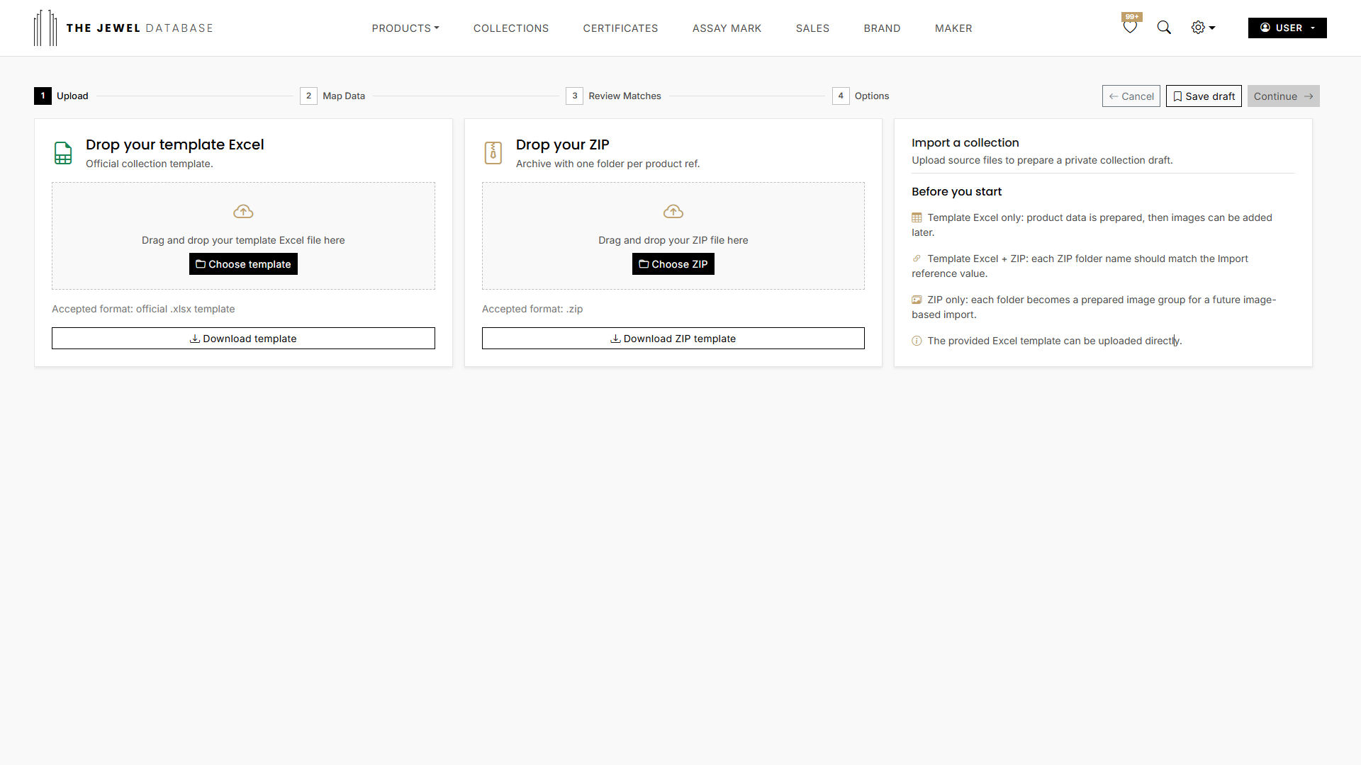 Private collection import screen in light mode
