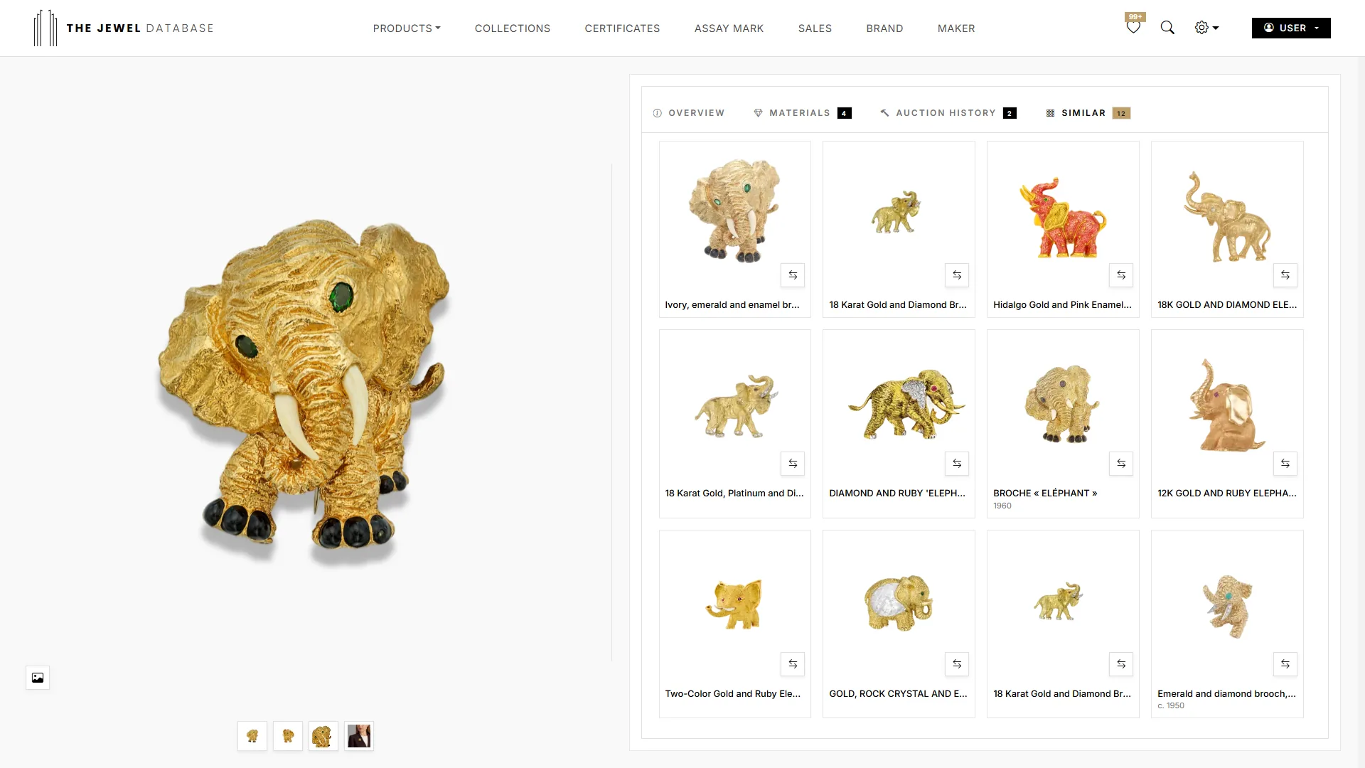 Visually similar jewelry results in the Jewel Database workspace